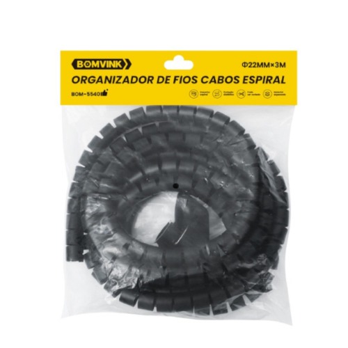 Organizador de Cabos 3 m 22 mm Preto - BOM-5540