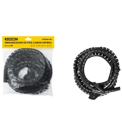 Organizador de Cabos 3 m 22 mm Preto - BOM-5540