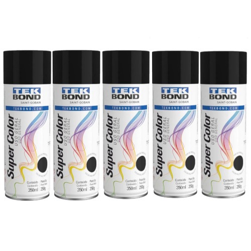Kit 5 tintas spray preto fosco de uso geral 350 ml