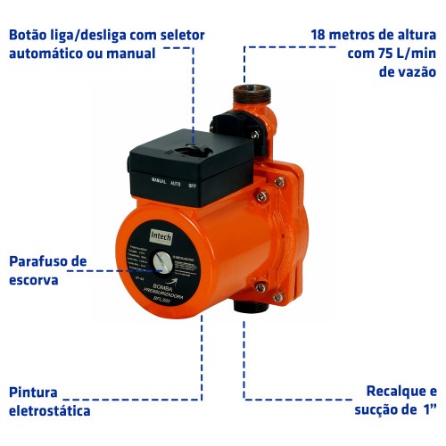 Bomba Pressurizadora Intech Machine 300W 4000L/H BFL300 - 220V Para Residências