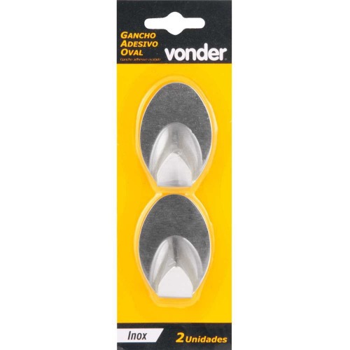 Gancho adesivo oval em inox com 2 pe�as