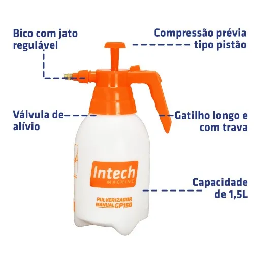 Pulverizador manual 1,5 litros de compressão previa tipo pistão - GP150