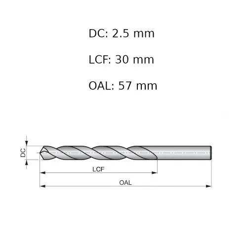 Broca de aço rápido para metal 2,5 mm DIN 338 - A1142.5B