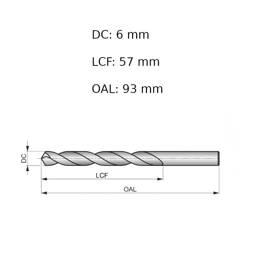 Broca de aço rápido para metal 6,0 mm DIN 338 - A1146.0B Broca de aço rápido para metal 6,0 mm DIN 338 - A1146.0B
