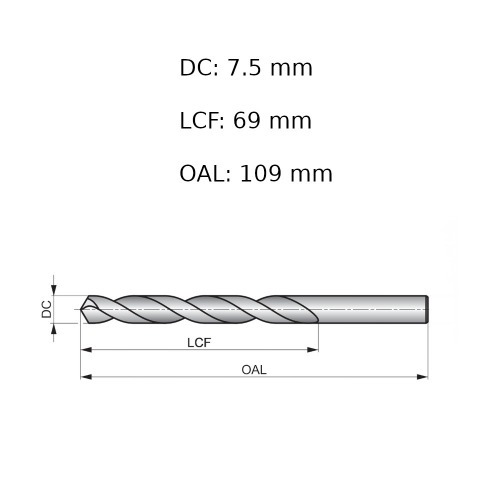 Broca de ao rpido para metal 7,5 mm DIN 338 - A1147.5B