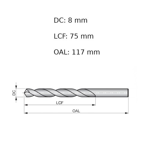Broca de aço rápido para metal 8,0 mm DIN 338 - A1148.0B Broca de aço rápido para metal 8,0 mm DIN 338 - A1148.0B