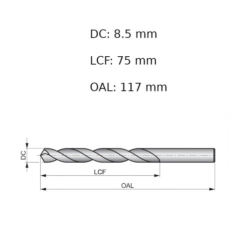 Broca de aço rápido para metal 8,5 mm DIN 338 - A1148.5B Broca de aço rápido para metal 8,5 mm DIN 338 - A1148.5B