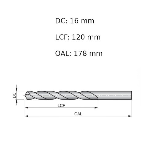 Broca de aço rápido para metal 16 mm DIN 338 - A11416.0B Broca de aço rápido para metal 16 mm DIN 338 - A11416.0B