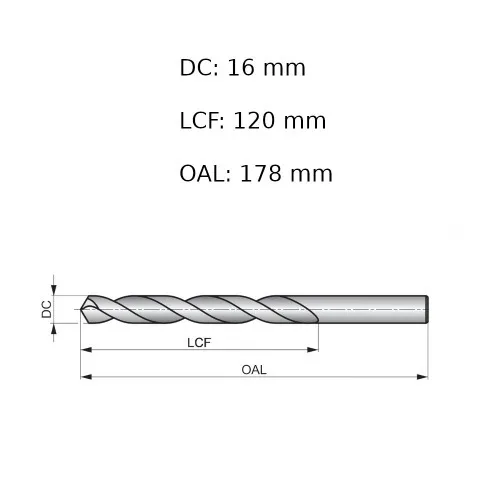Broca de aço rápido para metal 16 mm DIN 338 - A11416.0B