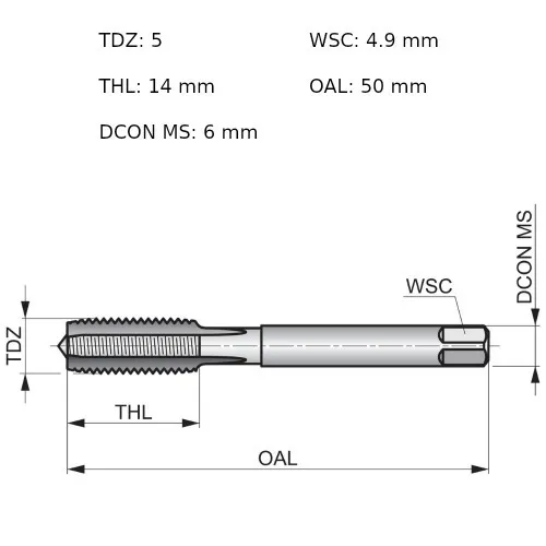 Jogo de macho manual aço rápido M5 x 0,8 mm DIN352 com 3 peças - E100M5NO8