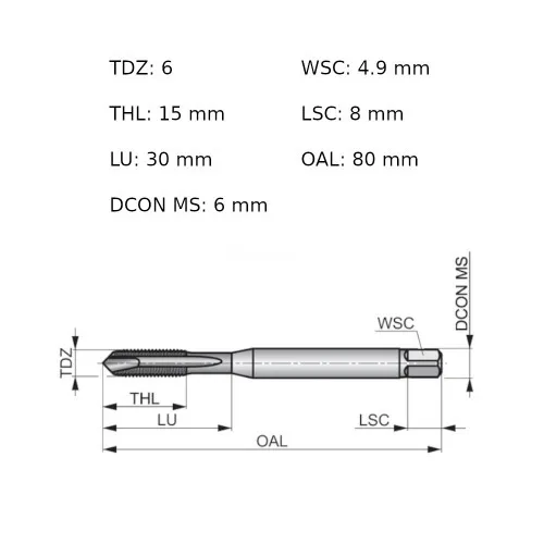 Macho máquina aço rápido ponta helicoidal M6 x 1 mm DIN 371 - EP00M6