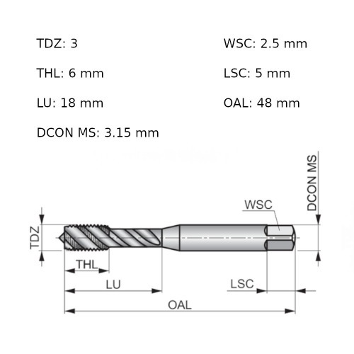 Macho mquina ao rpido canal helicoidal M3 x 0,5 mm E557M3