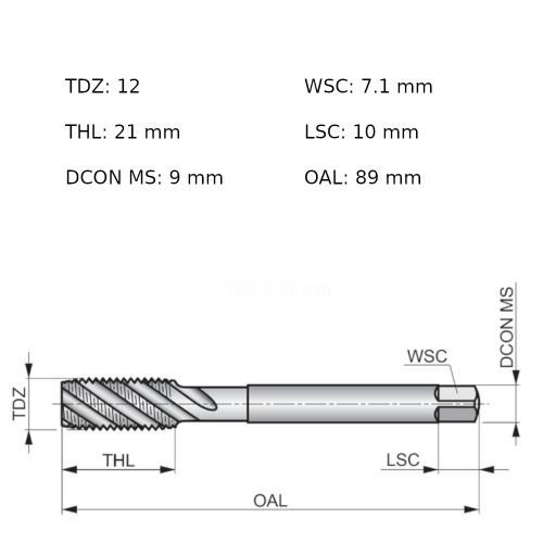 Macho máquina aço rápido canal helicoidal M12 x 1,75 mm E557M12 Macho máquina aço rápido canal helicoidal M12 x 1,75 mm E557M12