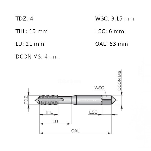 Jogo de macho manual aço rápido M4 x 0,70 mm com 3 peças - E559M4NO8 Jogo de macho manual aço rápido M4 x 0,70 mm com 3 peças - E559M4NO8