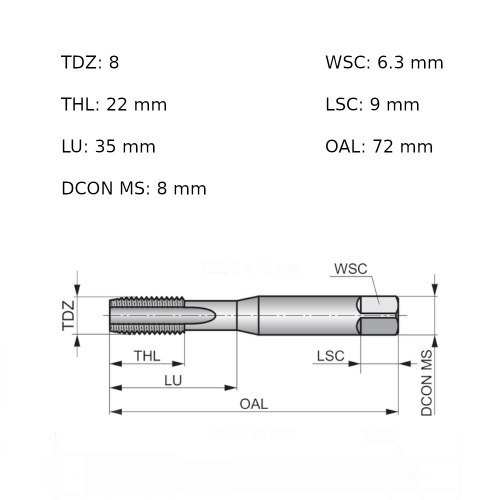 Jogo de macho manual ao rpido M8 x 1,25 mm com 3 peas - E559M8NO8