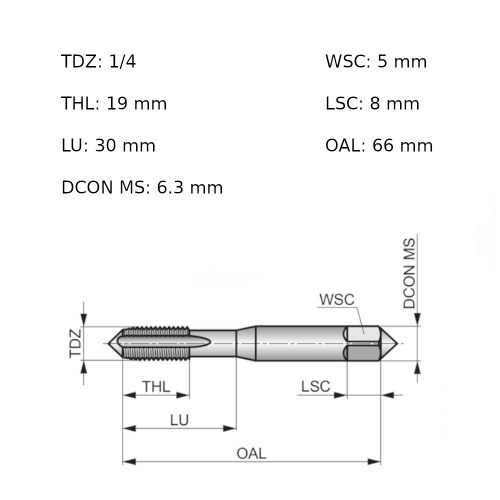 Jogo de macho manual em aço rápido 1/4 Jogo de macho manual em aço rápido 1/4