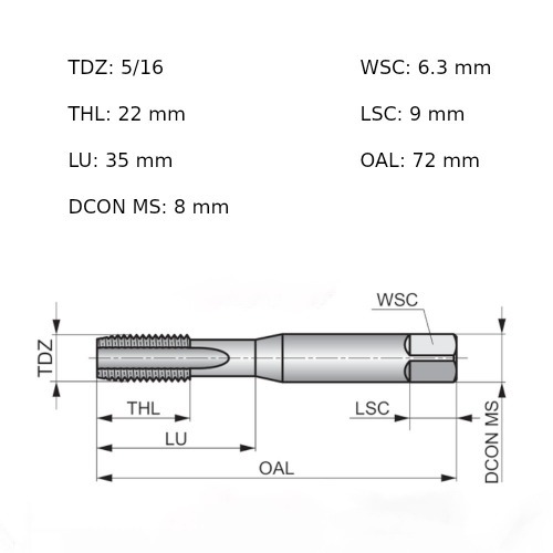 Jogo de macho manual em a�o r�pido 5/16