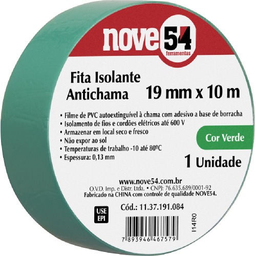 Fita isolante verde antichama 19 mm x 10 m