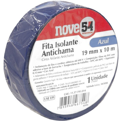 Fita isolante antichama azul 19 mm x 10 m Fita isolante antichama azul 19 mm x 10 m