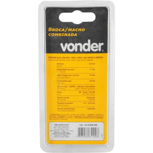 Broca/macho combinado M8 x 1,25 mm