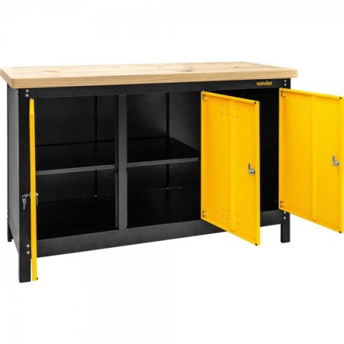 Bancada fechada com tampo de madeira 3 portas 1500 x 920 x 600 mm