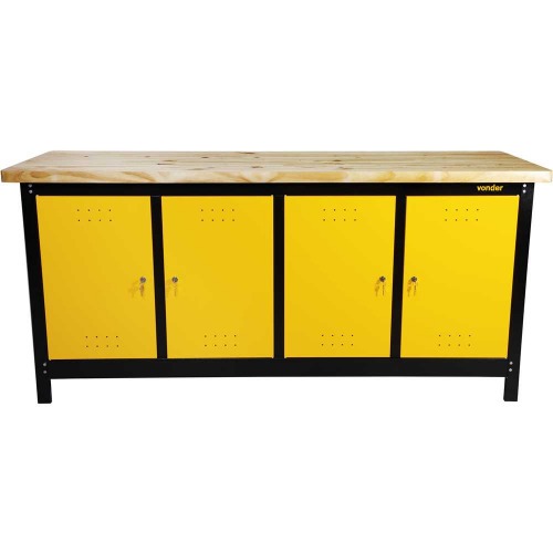 Bancada fechada com tampo de madeira 4 portas 2000 x 920 x 600 mm