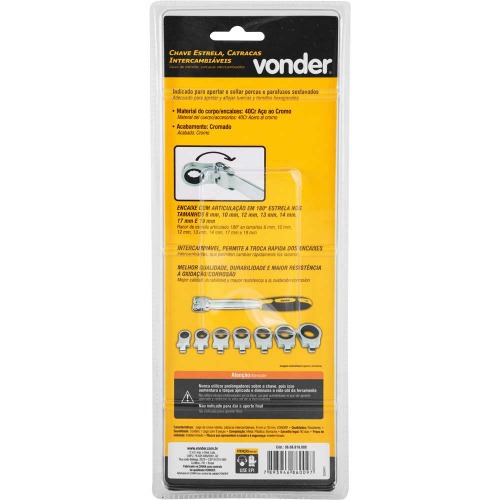 Jogo de chaves estrela com catracas intercambiáveis 8 mm a 19 mm Jogo de chaves estrela com catracas intercambiáveis 8 mm a 19 mm