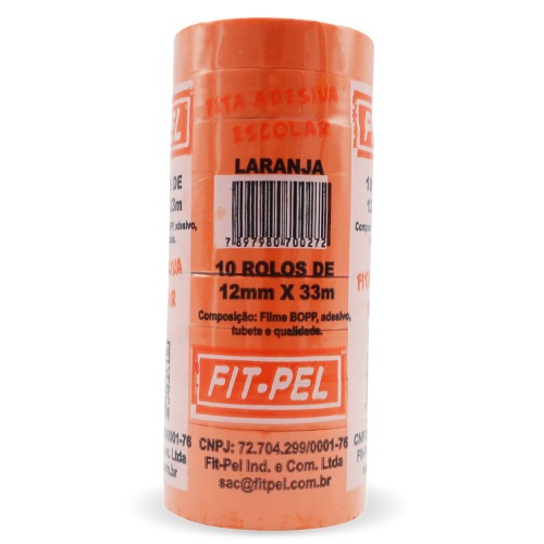 Fita adesiva 12 mm x 33 m com 10 peças laranja - 10100513 Fita adesiva 12 mm x 33 m com 10 peças laranja - 10100513