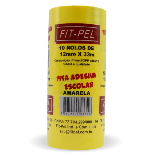 Fita adesiva 12 mm x 33 m com 10 peças amarela - 10100511 Fita adesiva 12 mm x 33 m com 10 peças amarela - 10100511
