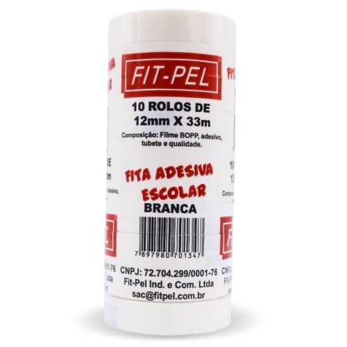 Fita adesiva 12 mm x 33 m com 10 peças branca - 10100517 Fita adesiva 12 mm x 33 m com 10 peças branca - 10100517