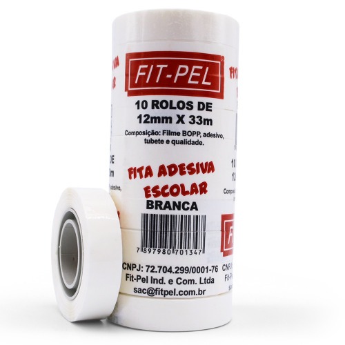 Fita adesiva 12 mm x 33 m com 10 peças branca - 10100517 Fita adesiva 12 mm x 33 m com 10 peças branca - 10100517