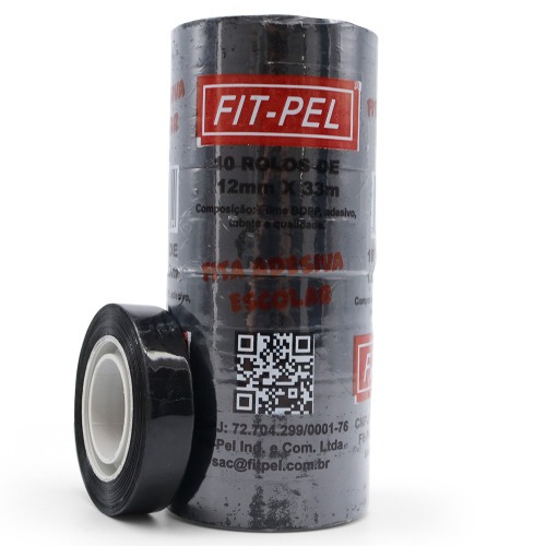 Fita adesiva 12 mm x 33 m com 10 peças preta - 10100518 Fita adesiva 12 mm x 33 m com 10 peças preta - 10100518