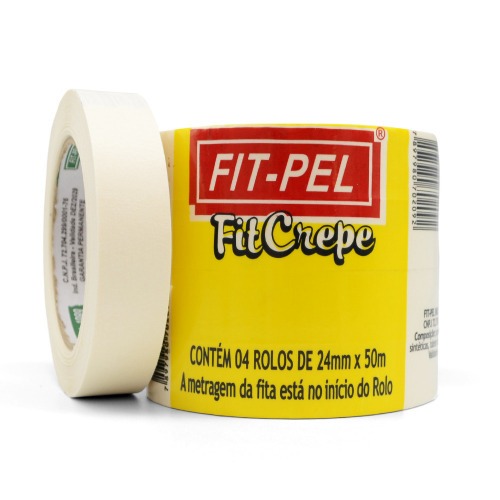 Fita crepe adesiva 24 mm x 50 metros com 4 peças  - 10402104 Fita crepe adesiva 24 mm x 50 metros com 4 peças  - 10402104