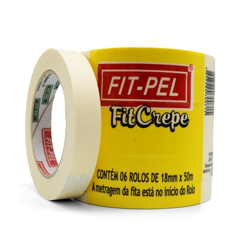 Fita crepe adesiva 18 mm x 50 metros com 6 peças - 10401404 Fita crepe adesiva 18 mm x 50 metros com 6 peças - 10401404