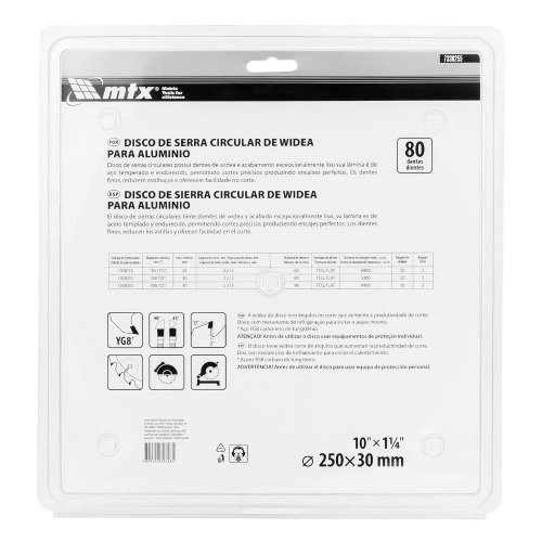 Disco de serra para alumnio 250 x 30 mm 80 dentes - 7338255