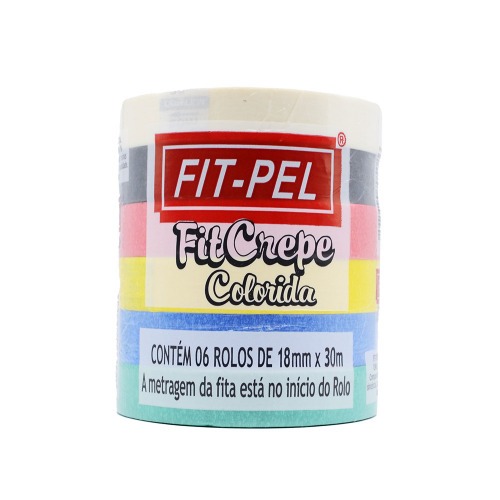 Fita crepe adesiva colorida 18 mm x 30 metros com 6 peças - 10401704 Fita crepe adesiva colorida 18 mm x 30 metros com 6 peças - 10401704