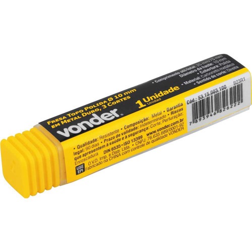 Fresa topo 10,0 mm em metal duro com 3 cortes