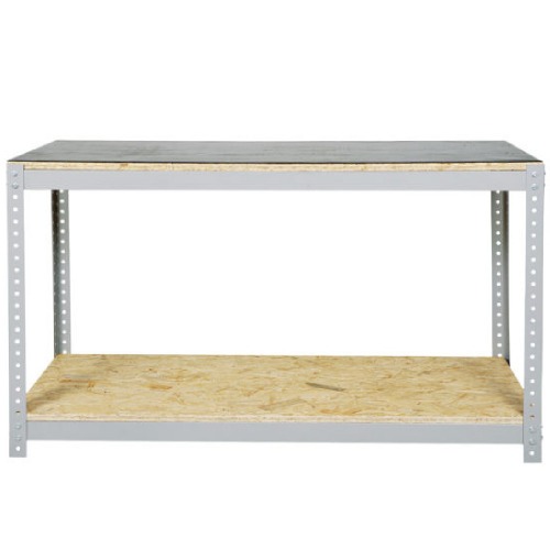 Bancada desmontável 1500 x 600 mm com 1 prateleira e tampo em madeira osb - BM-J Bancada desmontável 1500 x 600 mm com 1 prateleira e tampo em madeira osb - BM-J