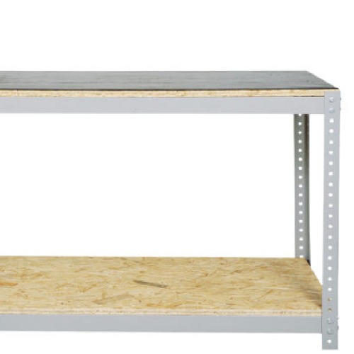 Bancada desmontável 1500 x 600 mm com 1 prateleira e tampo em madeira osb - BM-J Bancada desmontável 1500 x 600 mm com 1 prateleira e tampo em madeira osb - BM-J