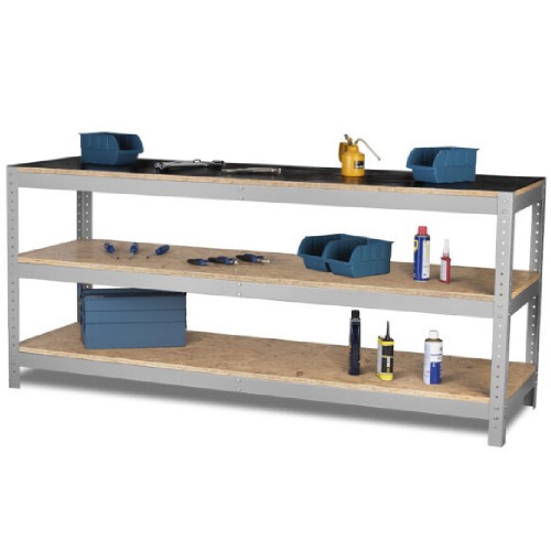 Bancada desmontvel com 2 prateleiras e tampo em madeira osb - BM-R