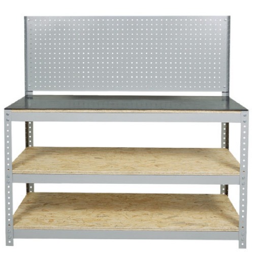 Bancada desmontável com 2 prateleiras e painel perfurado - BM-V Bancada desmontável com 2 prateleiras e painel perfurado - BM-V