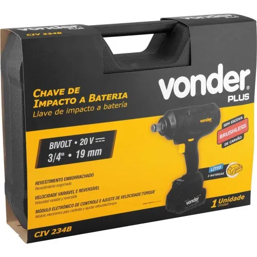 Chave de impacto a bateria 20V encaixe de 3/4