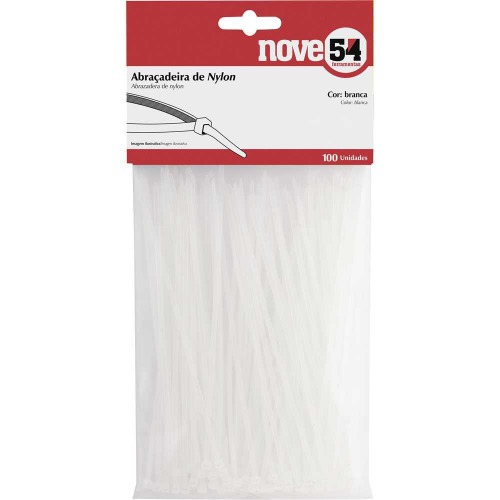 Abraçadeira de nylon branca 3,6 x 200 mm com 100 peças Abraçadeira de nylon branca 3,6 x 200 mm com 100 peças