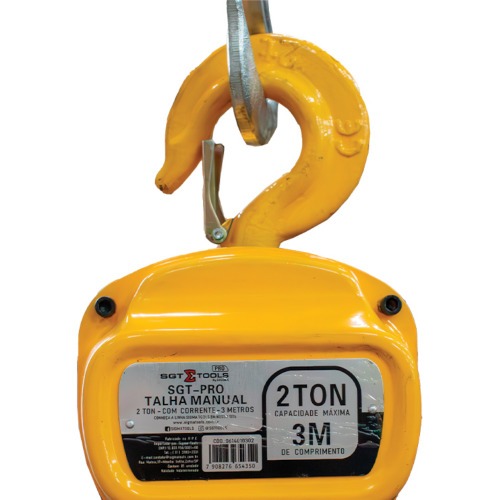 Talha manual 2 toneladas com corrente de 3 metros - SGT-PRO Talha manual 2 toneladas com corrente de 3 metros - SGT-PRO