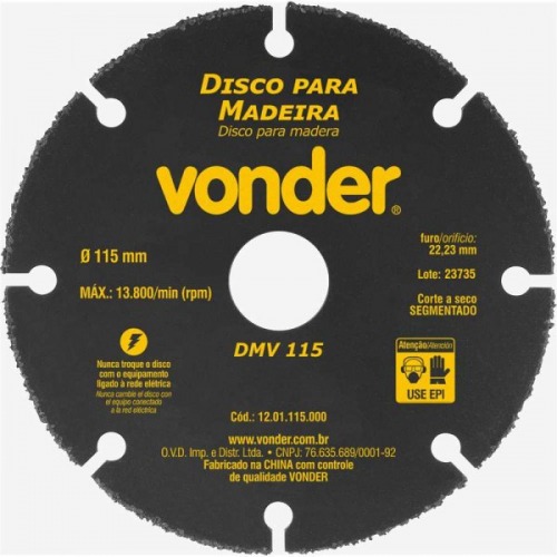 Disco de corte para madeira em tungst�nio 115 x 22,2 mm - DMV 115