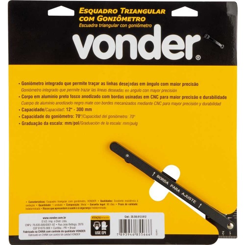 Esquadro tringular de alumnio 300 mm com gonimetro