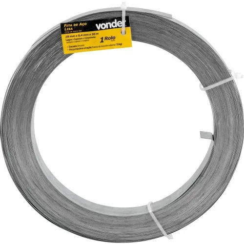 Fita de aço carbono lisa 19mm x 0,4mm x 30m