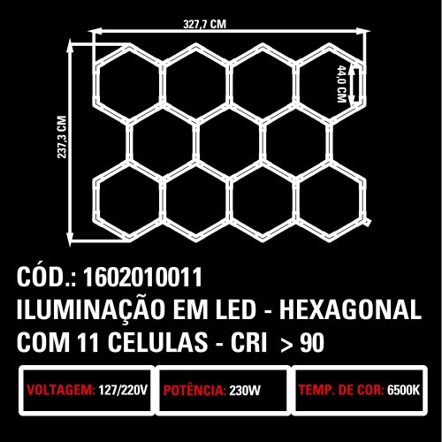 Lumin�ria colm�ia hexagonal em Led com 11 c�lulas CRI>90  110V/220V