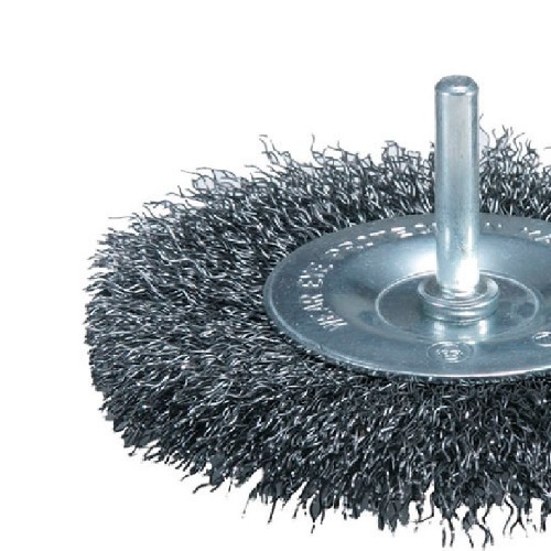 Escova de ao circular fio ondulado com haste 6 x 100 mm 