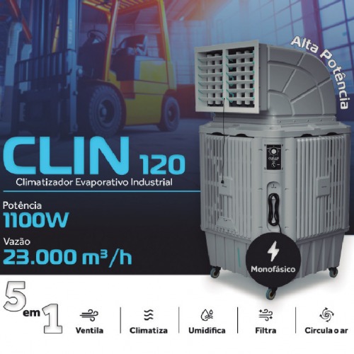Climatizador de ar portátil evaporativo industrial 120L 200m² 5 em 1 - CLIN120  220V Climatizador de ar portátil evaporativo industrial 120L 200m² 5 em 1 - CLIN120  220V
